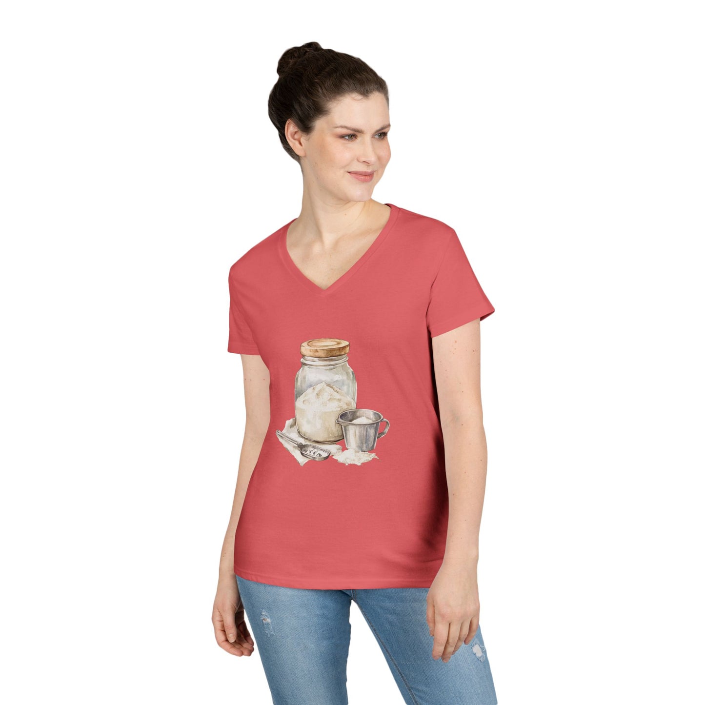 Rustic Kitchen Ladies V-Neck T-Shirt - Perfect for Home Chefs & Baking Enthusiasts