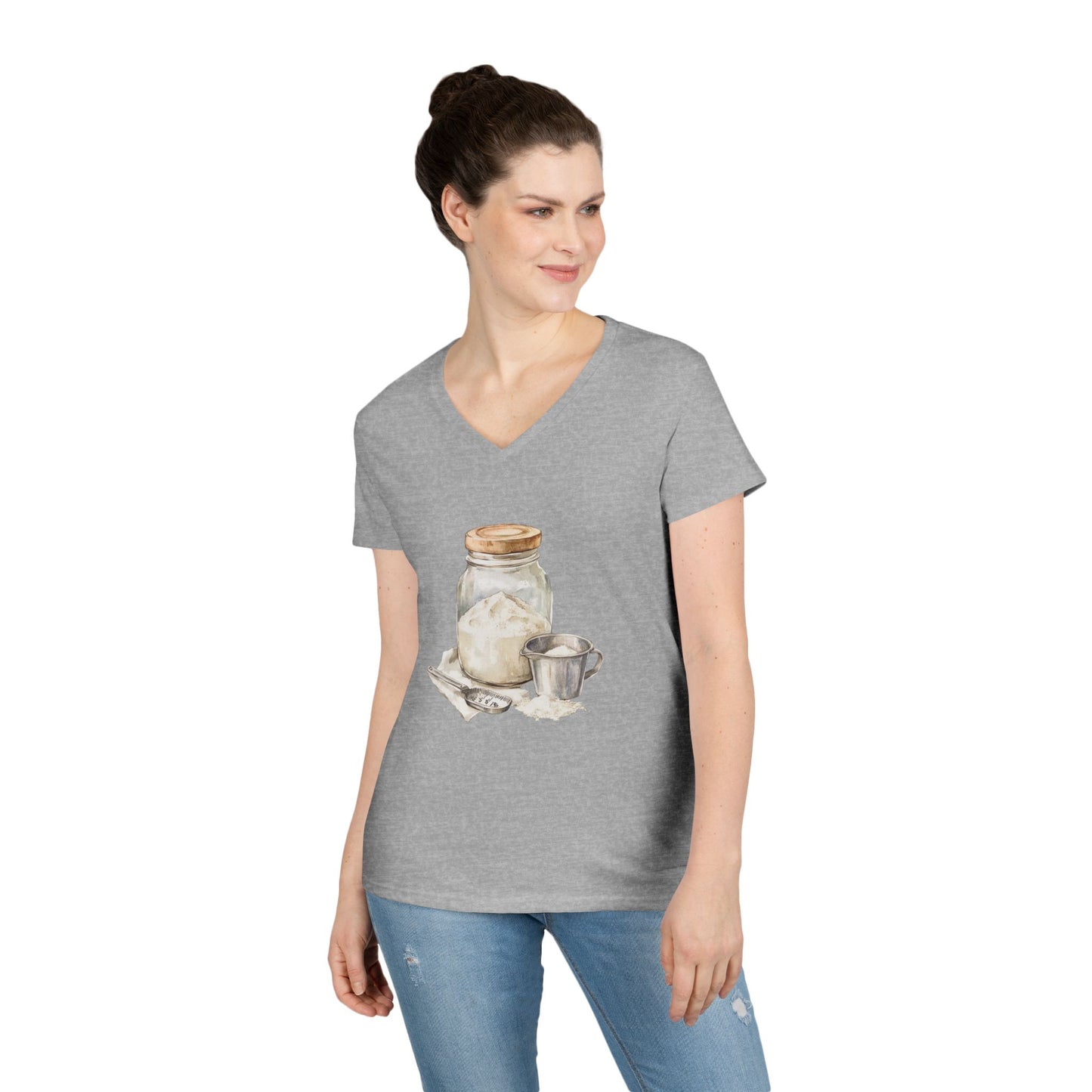 Rustic Kitchen Ladies V-Neck T-Shirt - Perfect for Home Chefs & Baking Enthusiasts